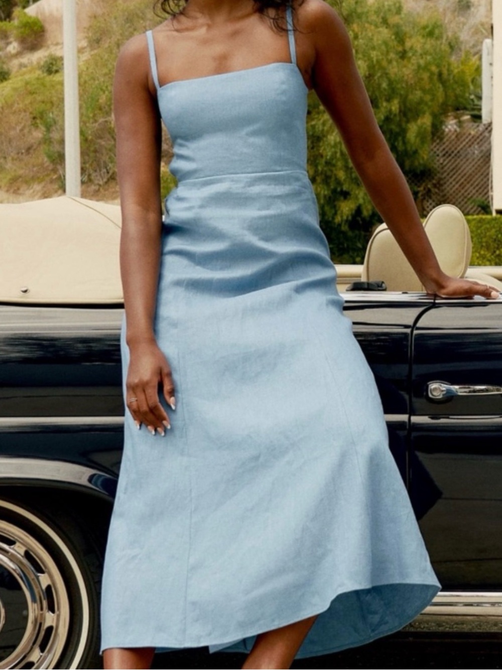 Reformation Starfruit Blue Spaghetti-Strap Midi Dress